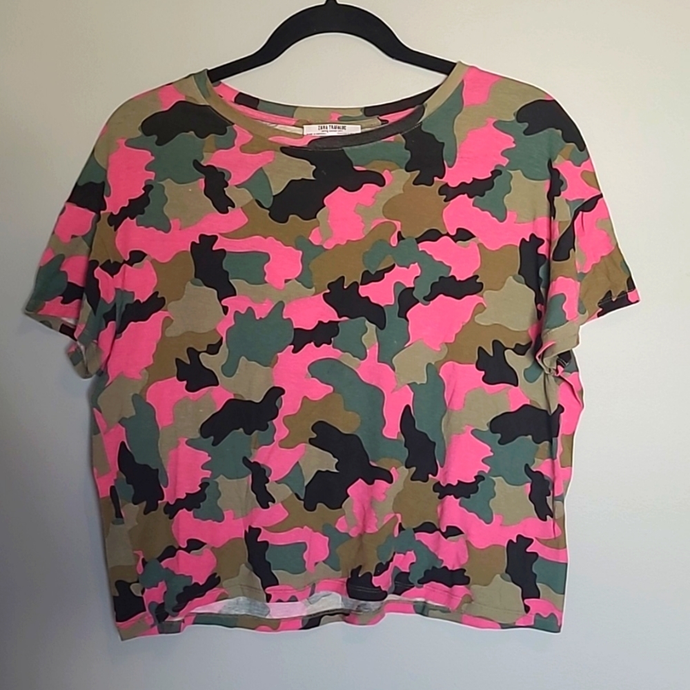 Zara Trf oversized camouflage t-shirt.small